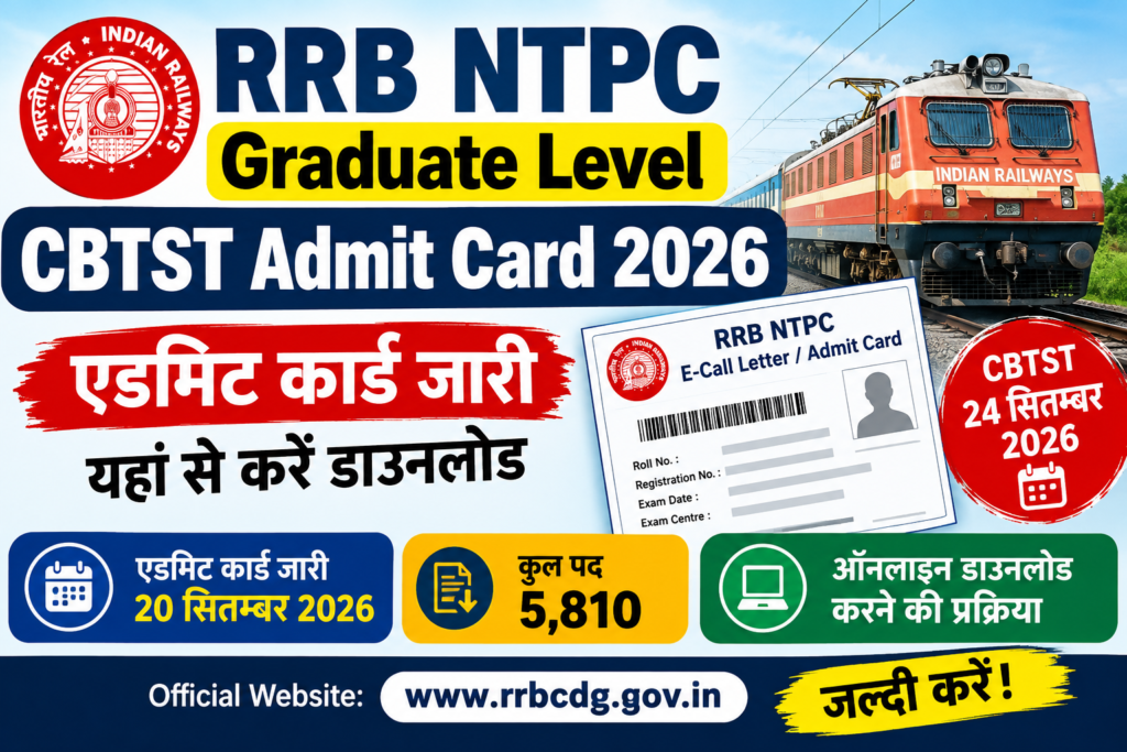 RRB NTPC Graduate CBTST Admit Card 2026 – एडमिट कार्ड जारी और 24 सितंबर परीक्षा